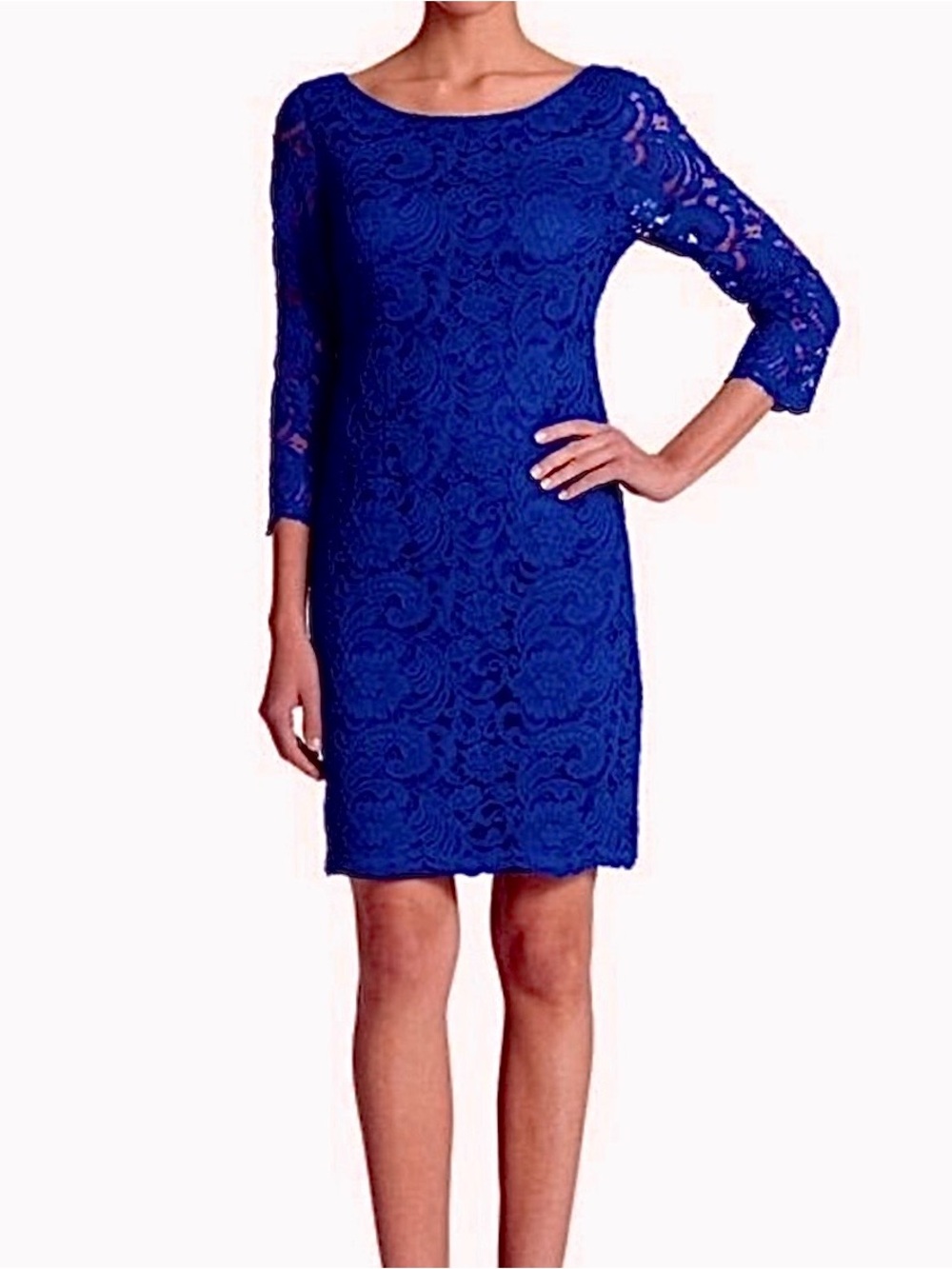 ⚡️NWOT⚡️Vince Camuto Royal Blue Lace Sheath Dress with Three-Quarter Sleeves